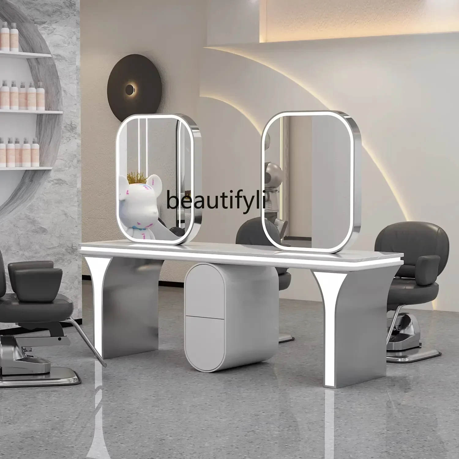 03.z.Barber shop, hair shop, mirror table, hair salon, perm and dyeing area, hair cutting cabinet integrated