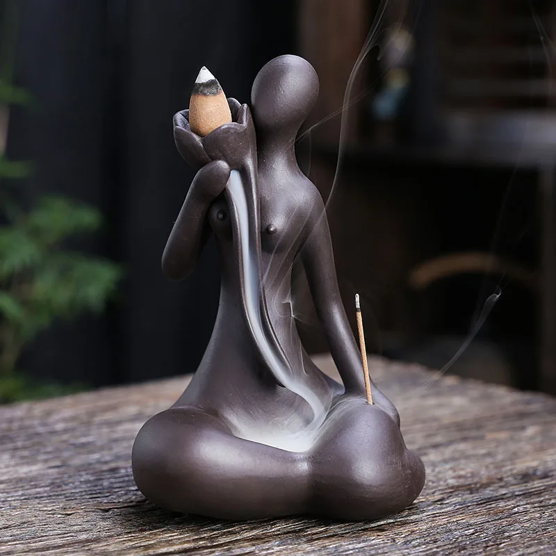 Quemador de incienso de reflujo de arcilla púrpura, decoración del hogar, adorno artesanal, quemador de incienso de reflujo de Yoga de belleza de estilo americano creativo