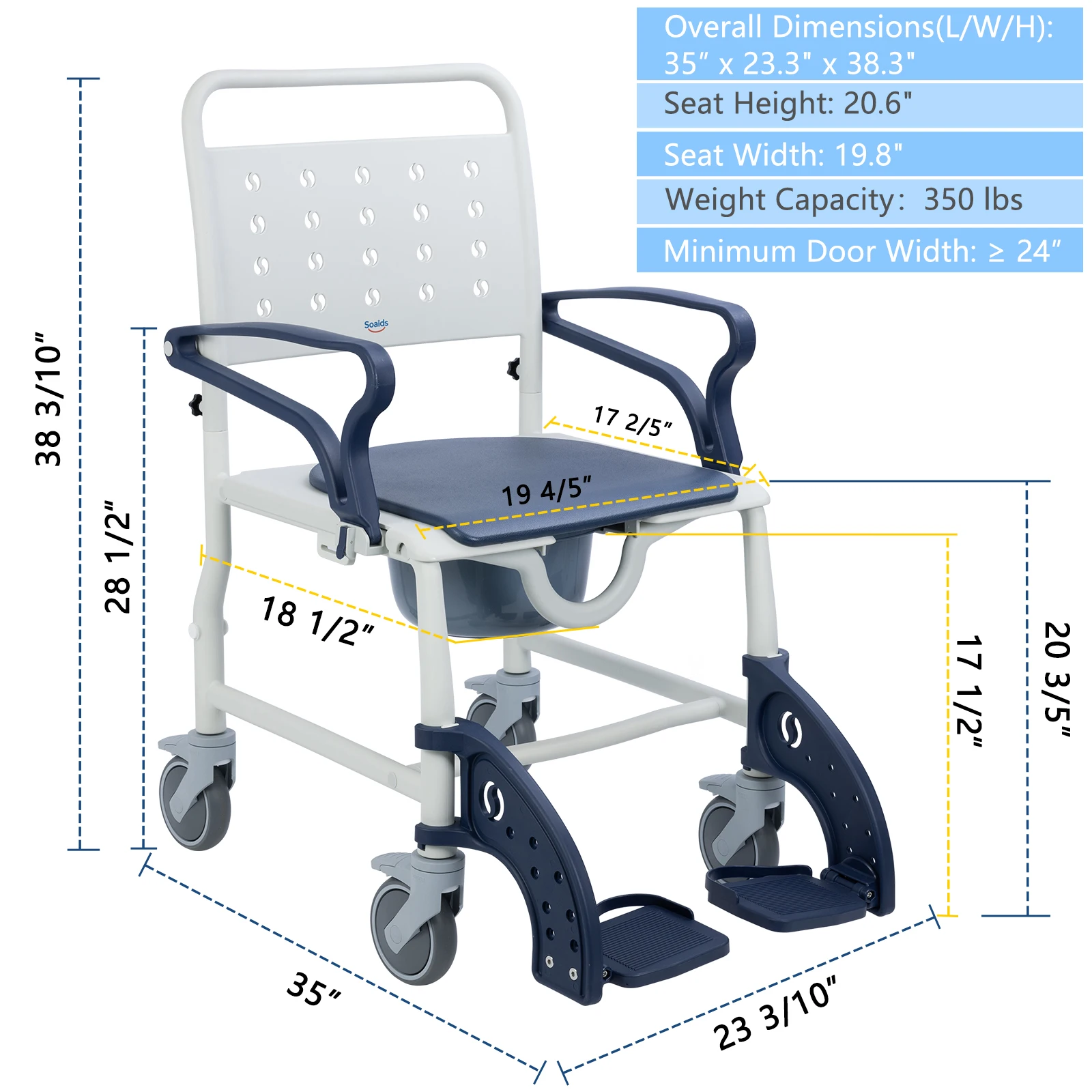 Patent 4-in-1 Plastic Folding Backrest PU Seat Portable Commode Wheelchair For Elderly Household Medical Device