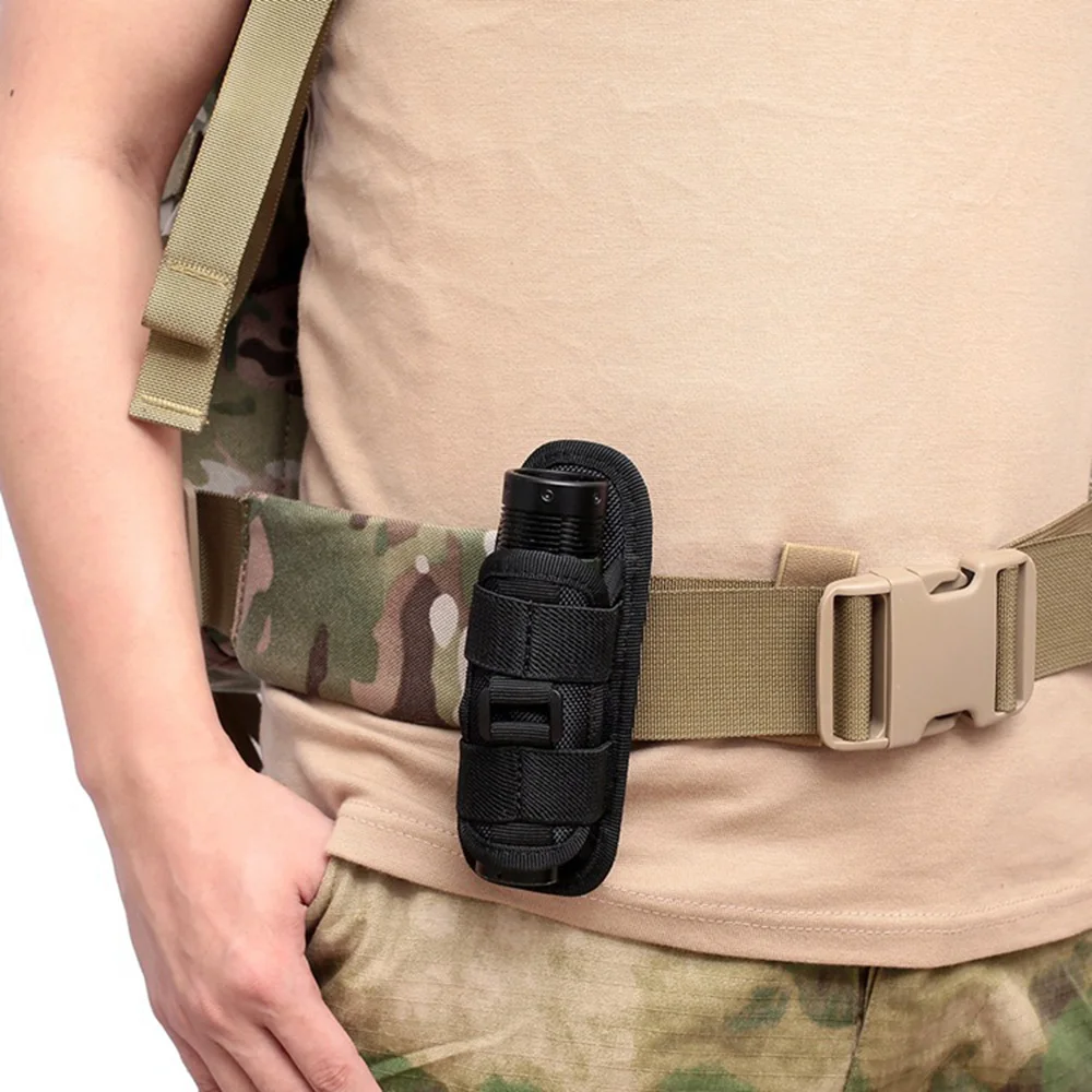 Hunting 360 Degrees Rotatable Molle Flashlight Pouch Holster Torch Case Outdoor Belt Portable Torch Cover Holder Pouch