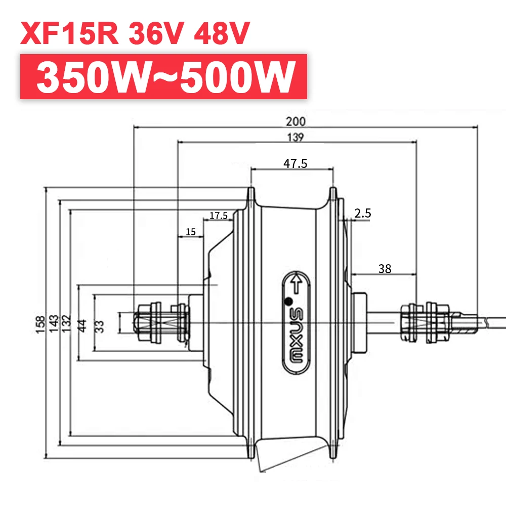 ChamRider-MXUS Wheel Hub Motor, Electric Bike Motor, Brushless Geared, E-bike, Rear Freehub, 1000W, 48V, 500W, 36V, 350W, 250W