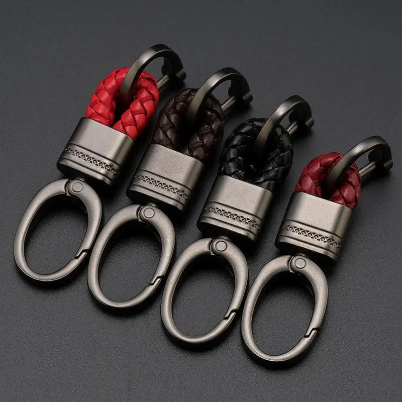 Hand Woven Leather Rope Keychain Men's Car Keychain Classic Horseshoe Buckle Pendant Metal Key Holder Accessories Business Gifts