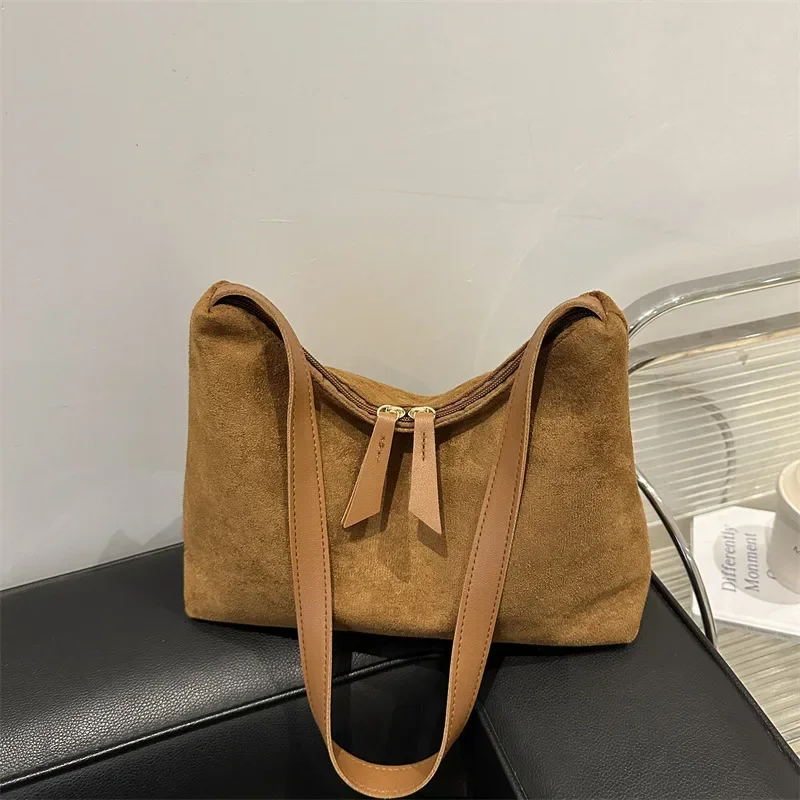 

Vintage deerskin fleece tote bag high-end fashion shoulder messenger bag