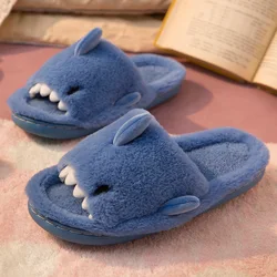 Pallene Shark Bont Pantoffels Voor Vrouwen Herfst En Winter Indoor Home Heren Zachte Gezellige Dia 'S Cartoon Open Teen Pluche Katoenen Slipper