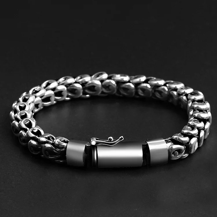 QN Silver Color European American Fashion Trend Bracelet Men Trendy Personality Domineering Dragon Scale Retro Fashion Jewelry