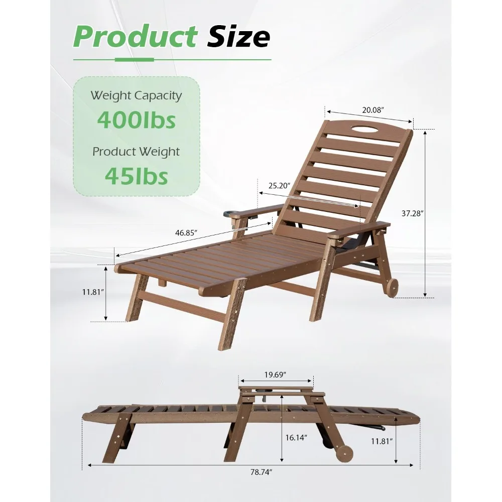 Lounge Chairs Set of 2, HDPE Pool Chaise Lounge Chairs for Poolside, Pool Loungers for Outside, Patio, Customized