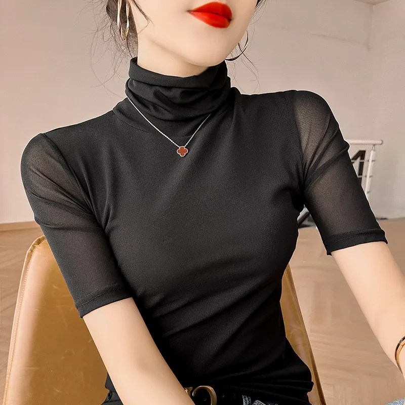 

Bla Base Layer irt Modal Ice Silk Five Sve ort Sve Футболка с высоким воротником Женский модный топ весна-лето