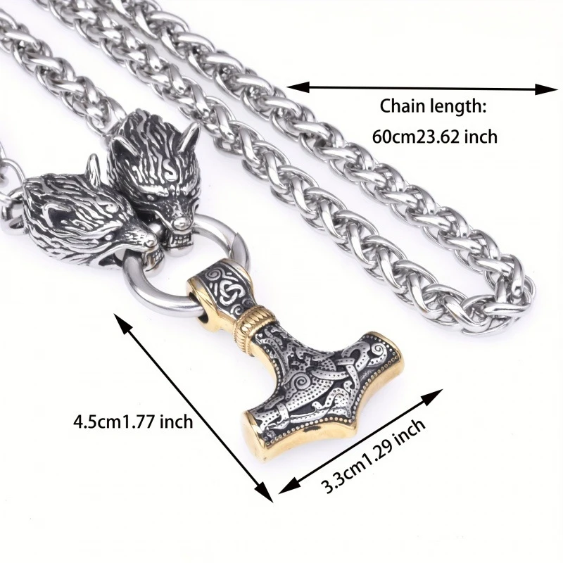 Never Fade Gold Color Odin Wolf Necklace Men Norse Thor Hammer Stainless Steel Self-defense Anchor Pendant Amulet Viking Jewelry view 6