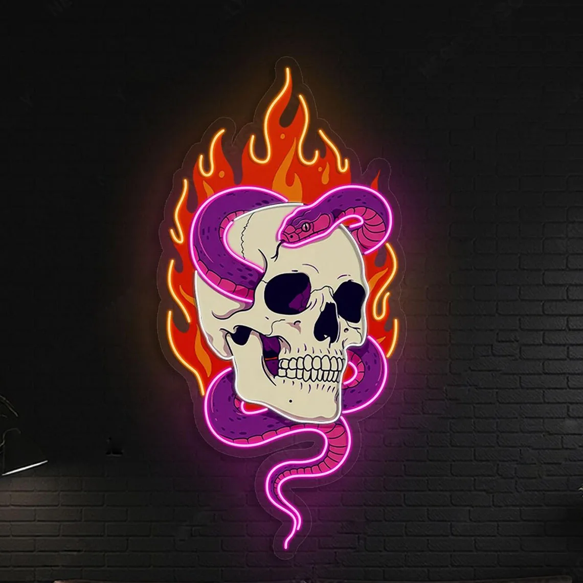 

Flaming Skull Snake Neon Sign,Skull with Pink Snake Neon Sign,Fire Skull Neon Sign,Snake Wrapped Skull Neon Sign,Custom NeonSign