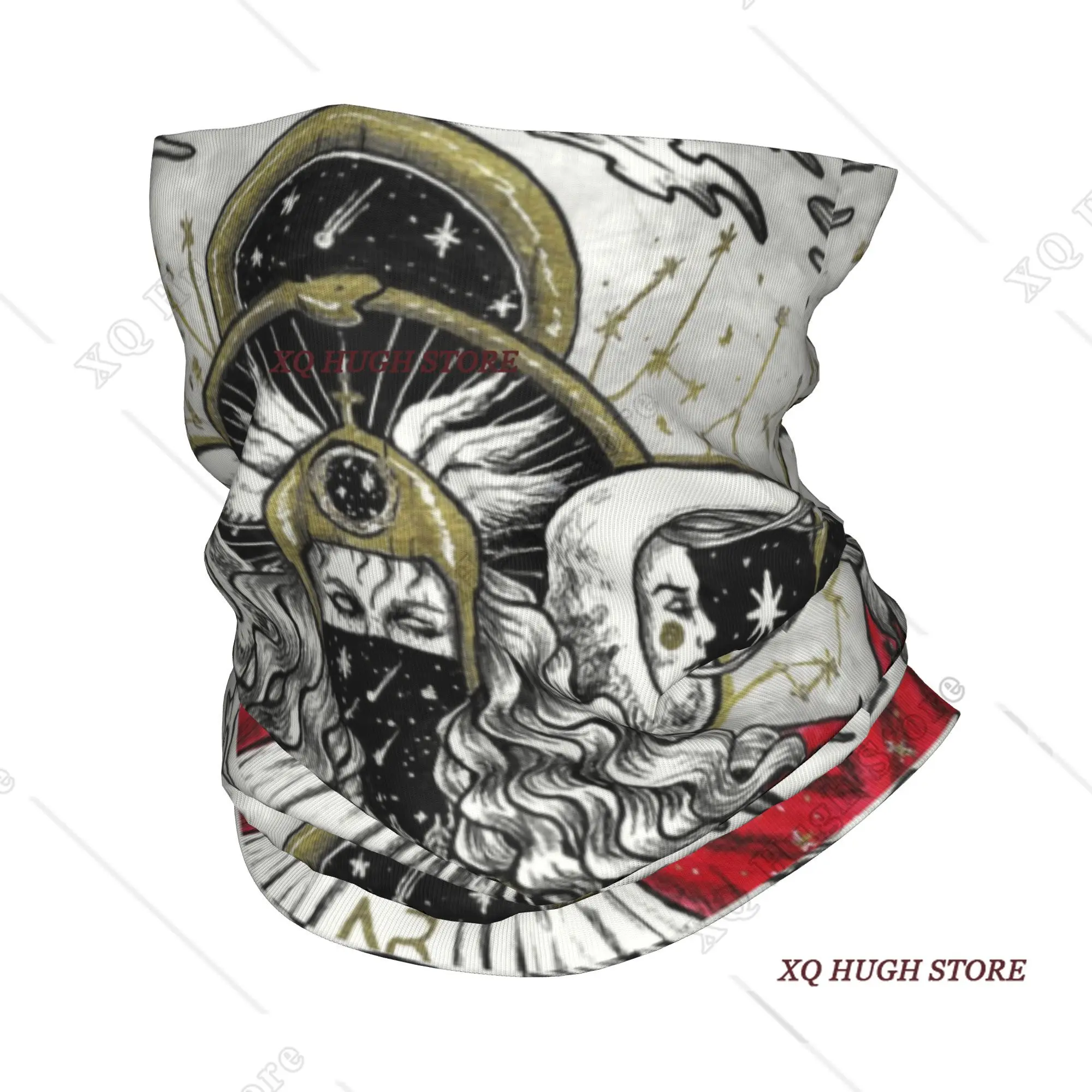 

Пользовательские тройные гетры с изображением богини Луны для женщин и мужчин, УФ-защита для лица, зимняя пентаграмма, языческая викканская бандана, шарф для езды на велосипеде