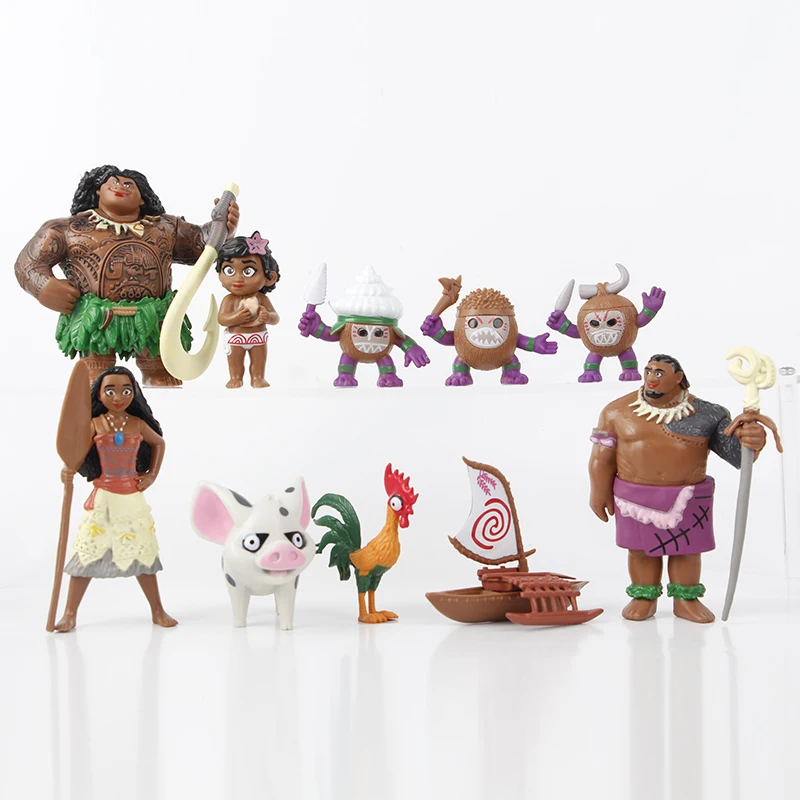 10pcs/set 6-10cm Moana Princess Maui Chief Tui Tala Heihei Pua Action Figure Brinquedo Toys For Children