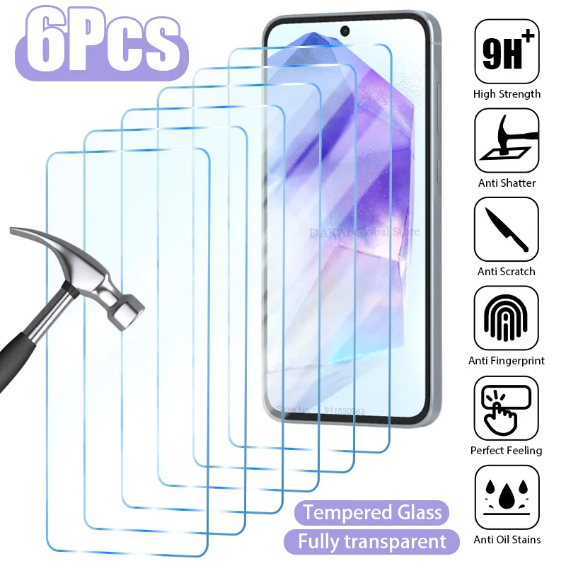 6PCS Tempered Glass For Samsung A55 A15 A54 A14 A34 A53 A13 A33 A52S A23 A32 S20 S21 FE 5G A24 A35 A25 A22 A73 Screen Protector