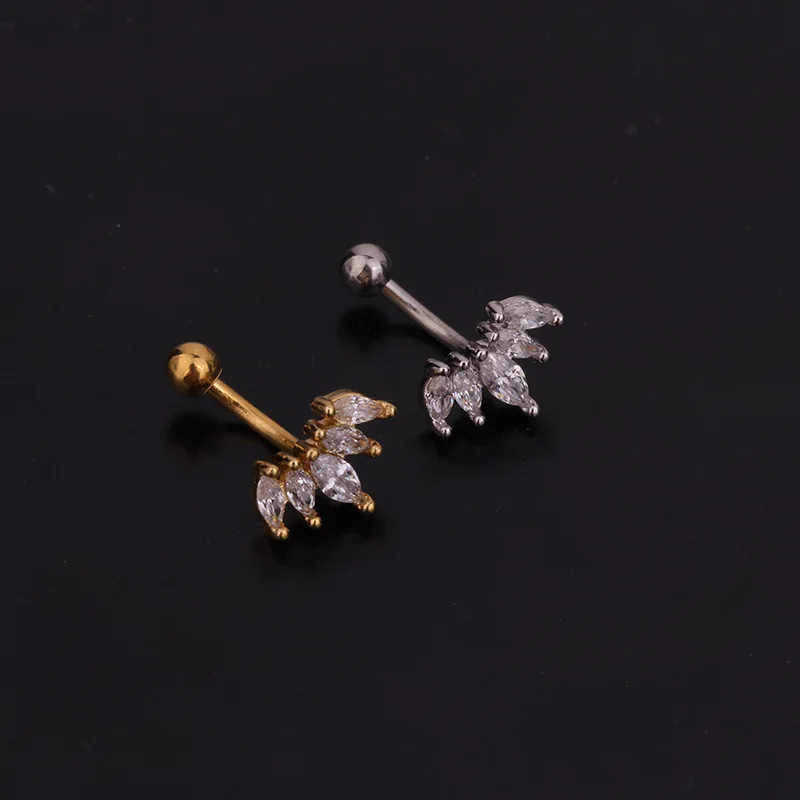 1pc Flower Zircon Eyebrow Ring Curved Barbell Stud Earrings Snug Daith Piercing Cartilage Tragus Helix Banana Ring Body Jewelry