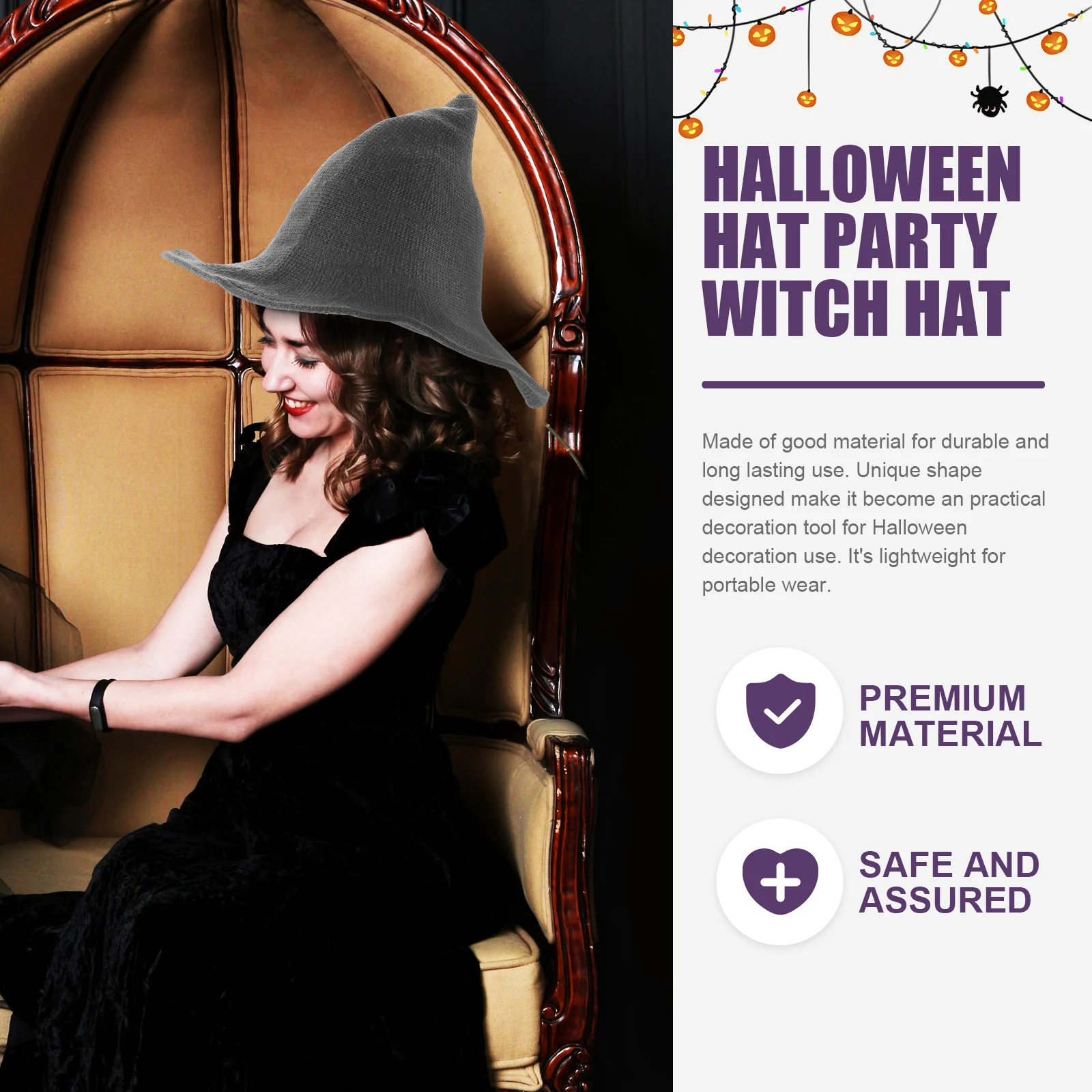 

Halloween Witch Hat Breathable Thick Cotton Supple Warm Witch Caps for Party Costume Decoration Halloween Costume Accessories