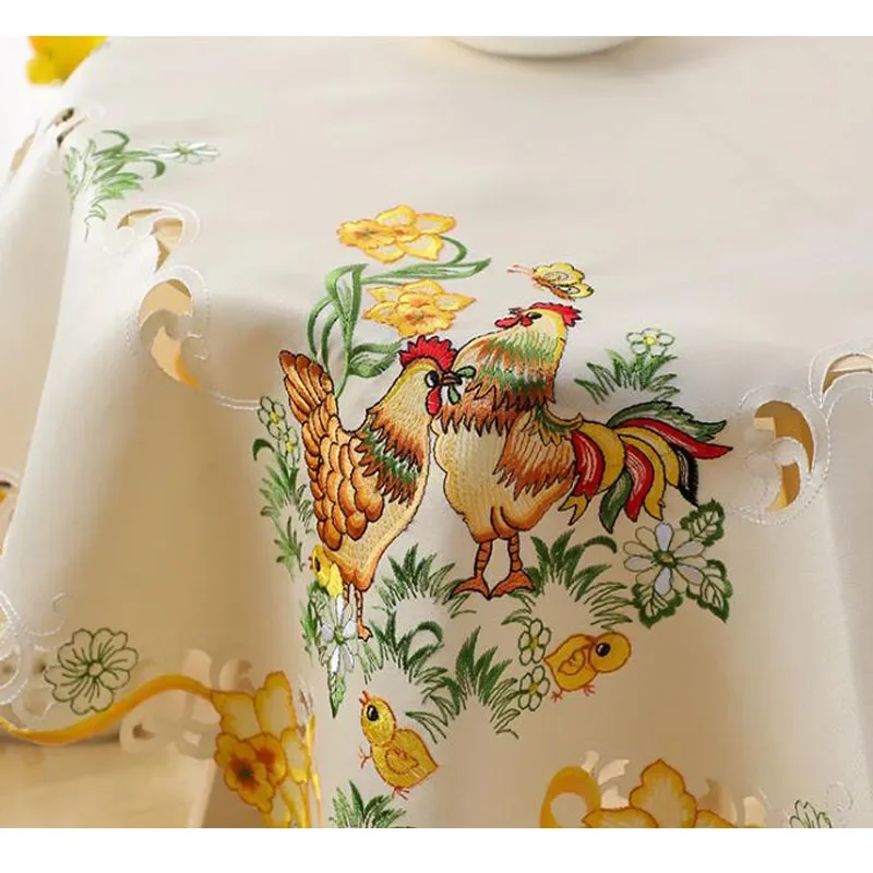 2024 NEW Easter Chicken Embroidery Bed Table Runner Flag Cloth Cover Dining Tablecloth Kitchen Table Decoration and Accessories