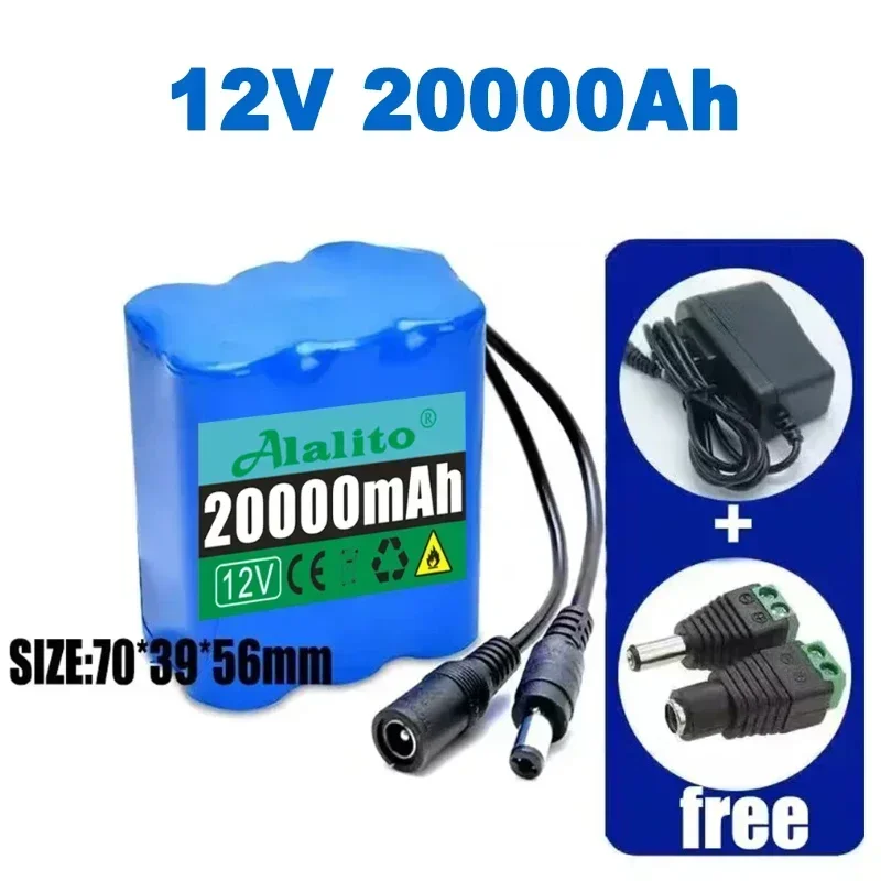 New Portable Super 12V 20Ah Battery Rechargeable Lithium Ion Battery Pack Capacity DC 12.6v 3S2P CCTV Cam Monitor+Charger