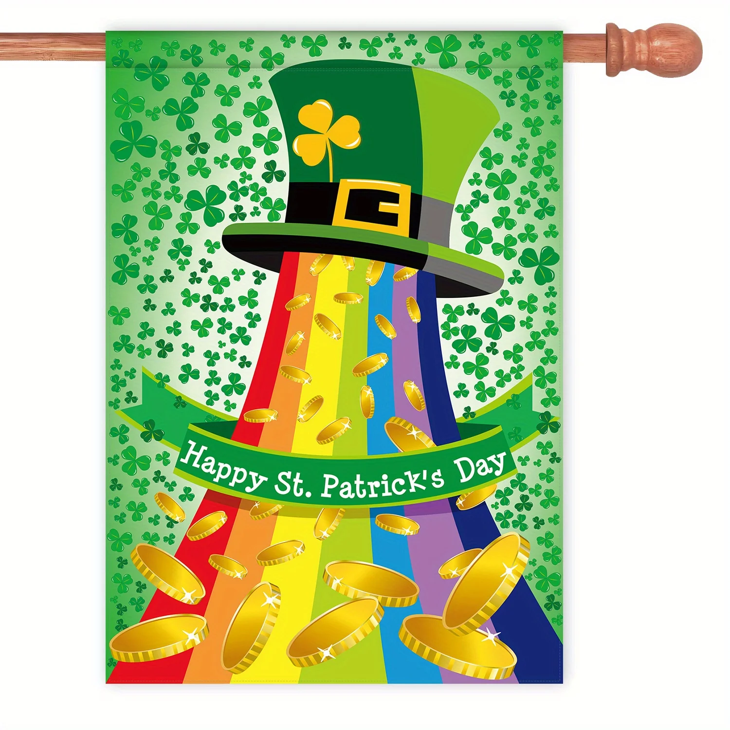 Happy St Patricks Day Flag 12 X 1 8inch Double Sided - Shamrock Hat St. Patrick's Day Flag Large House Flag Outdoor March