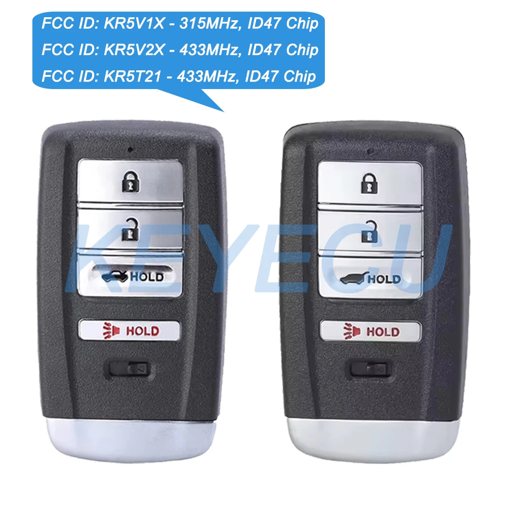 

Keyecu FCC ID: KR5V1X KR5V2X KR5T21 for Acura MDX RDX ILX TLX RLX TLX 2015-2021 Smart Remote Car Key Fob 315MHz 433MHz ID47 Chip