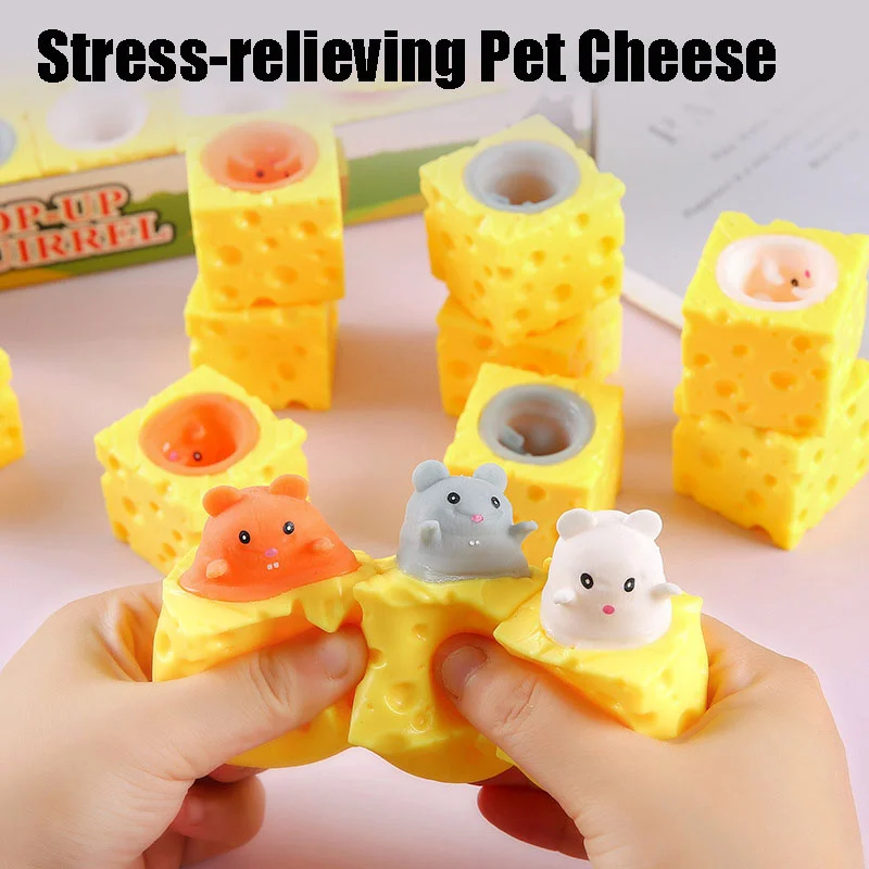 Funny Mouse Rabbit Cup Squeeze Toys Stress Relief Pet Cheese Pinch Fun Stress Ball Vent Squirrel Cup Prank Fidget Toys For Kids