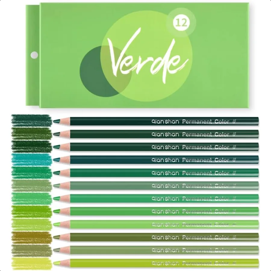 

qianshan 12 Green Colored Pencils Oil Based Presharpened Wooden Colored Pencil Set for Adults Coloring Books Drawing Sketching