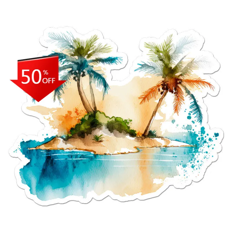 

Tropic Island Palm Trees, Trendy Camper Van Car Motor Home Boat Sticker Funny Retro Vintage