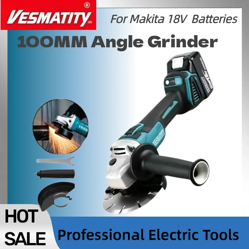 Electric 100mm DGA404 Brushless Angle Grinder Polishing Cutting Machine Cordless Angle Grinder Tool  For 18V-20VBattery