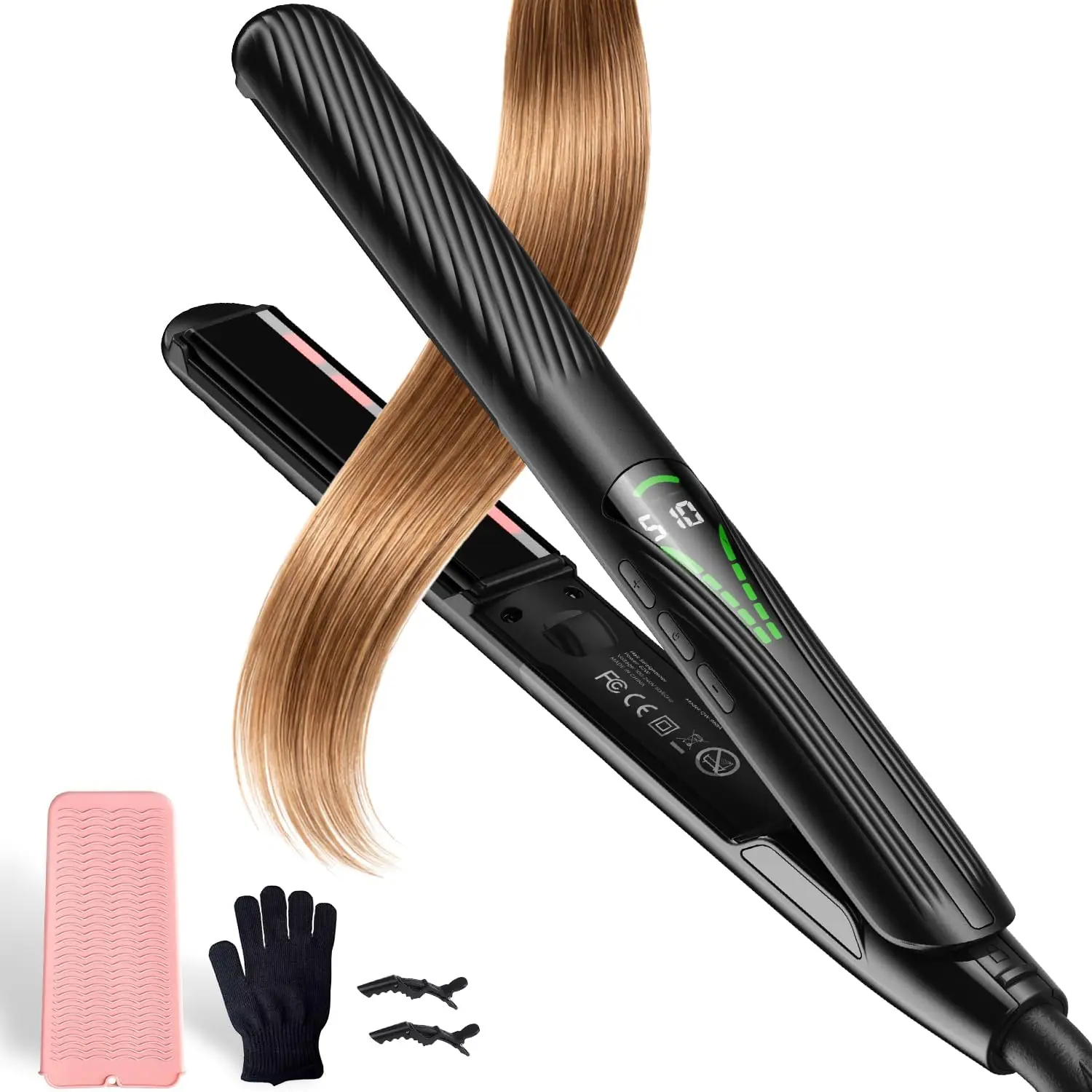 

Titanium Infrared Hair Straightener Flat Iron for Frizz-Free Shine, 510°F Fast Heat, Ionic Smoothing, Dual Voltage Travel