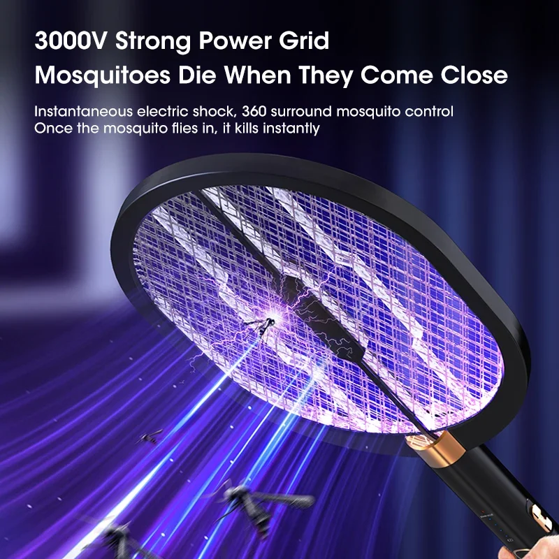 3000V Electric Mosquito Swattert Killer Lamp Intelligent UV Light Rechargeable Bug Zappers Fly Swatter Household Bedroom Room