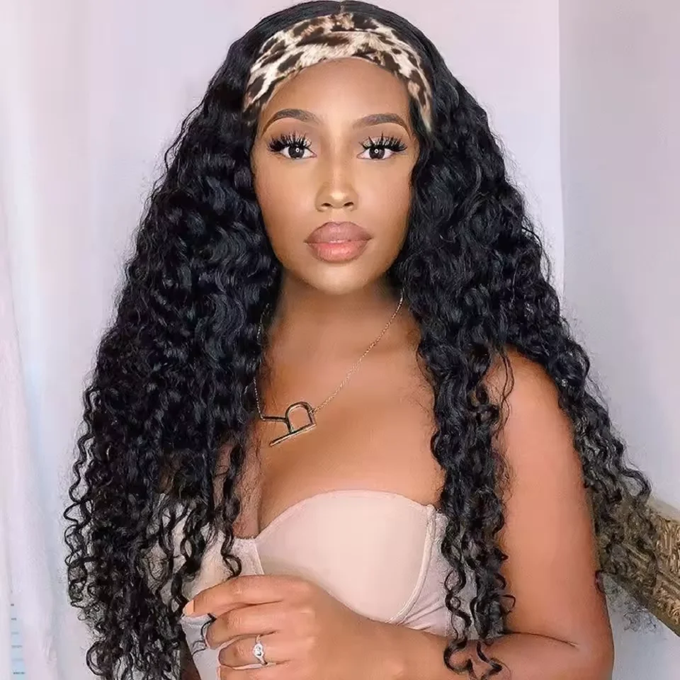 Perruque bandeau sans colle pour débutantes, cheveux humains bouclés crépus, 18-20 pouces, sans dentelle frontale, cheveux brésiliens vierges bouclés