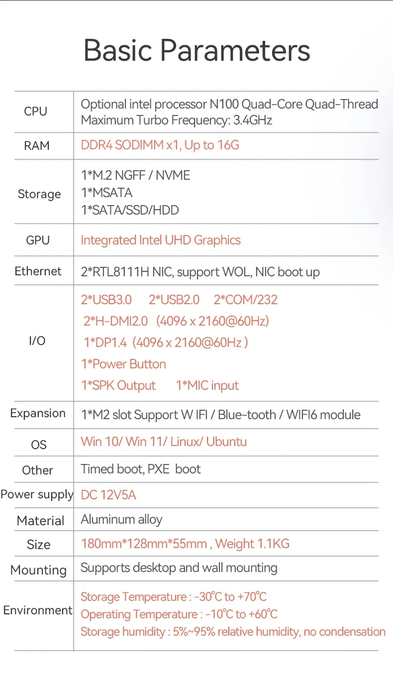 Przemysłowy minikomputer XCY 2LAN2COM z inter N100 Prosessor DDR4 16Gb 512Gb SSD Obsługa WIN10/11 LINUX Router Komputer stacjonarny