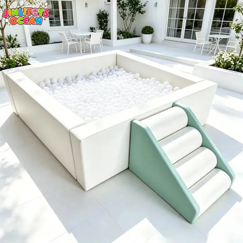 White Pastel Soft Play Equipment Pool Pit, Indoor Outdoor Kids Sensory Play Ball Pit for Birthday Party Event Hire