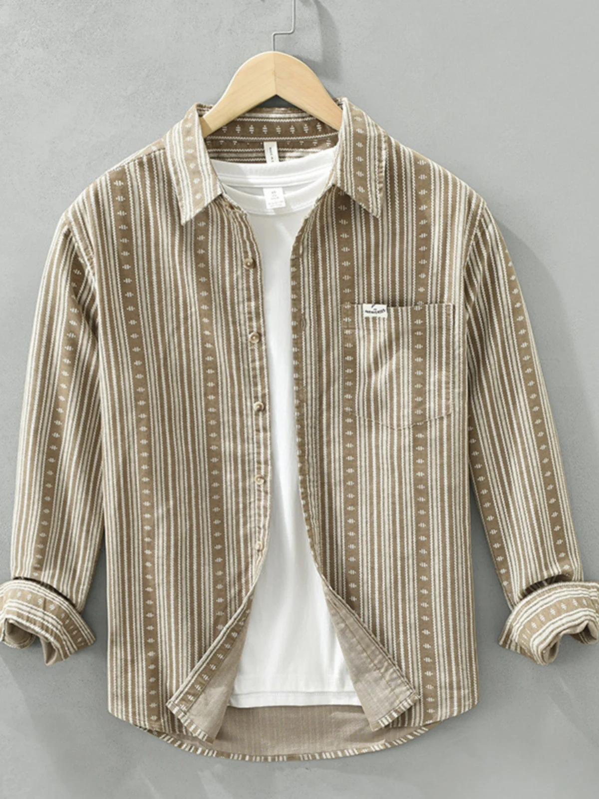 

Japanese Sle Men's Long Sve Striped irt Autumn Spring Loose Casual Corduroy Premium Feel Button up Coat Jaet