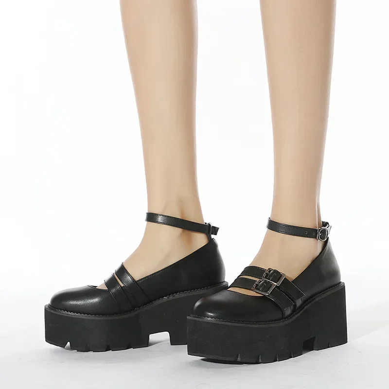 

Simple Japanese College Style Lolita Small Leather Shoes Trendy Women's Shoes Platform Casual Brogue Shoes Chunky Heels Pumps
