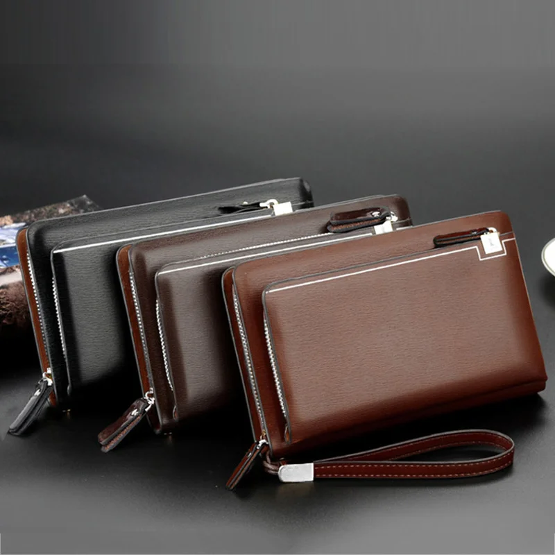 

High Quality Leather Men's Clutches 2024 New Fashion Men Business Clutch Bags Brand Design Zipper Long Wallet Birthday Gift Male