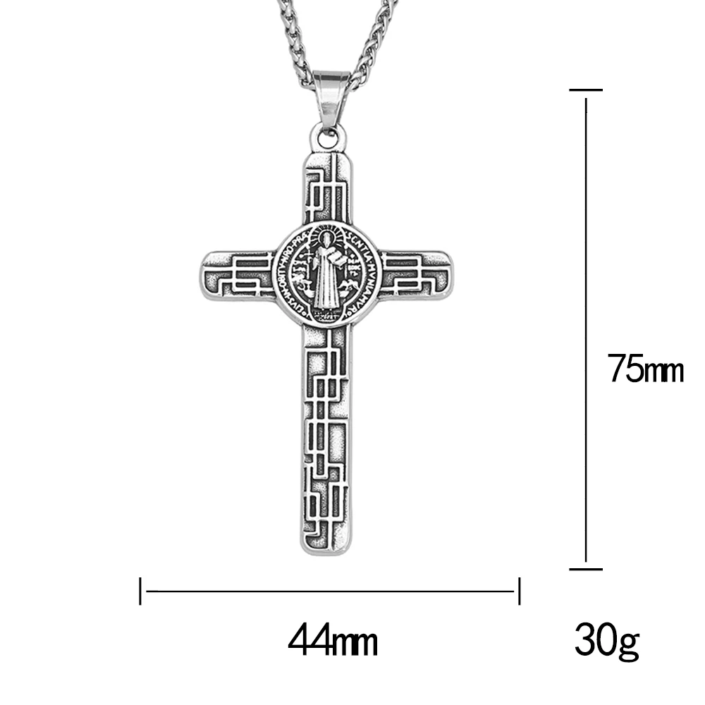 Collana Vintage con croce di san benedetto ciondolo cattolico in acciaio inossidabile per uomo donna regalo unico di gioielli con amuleto