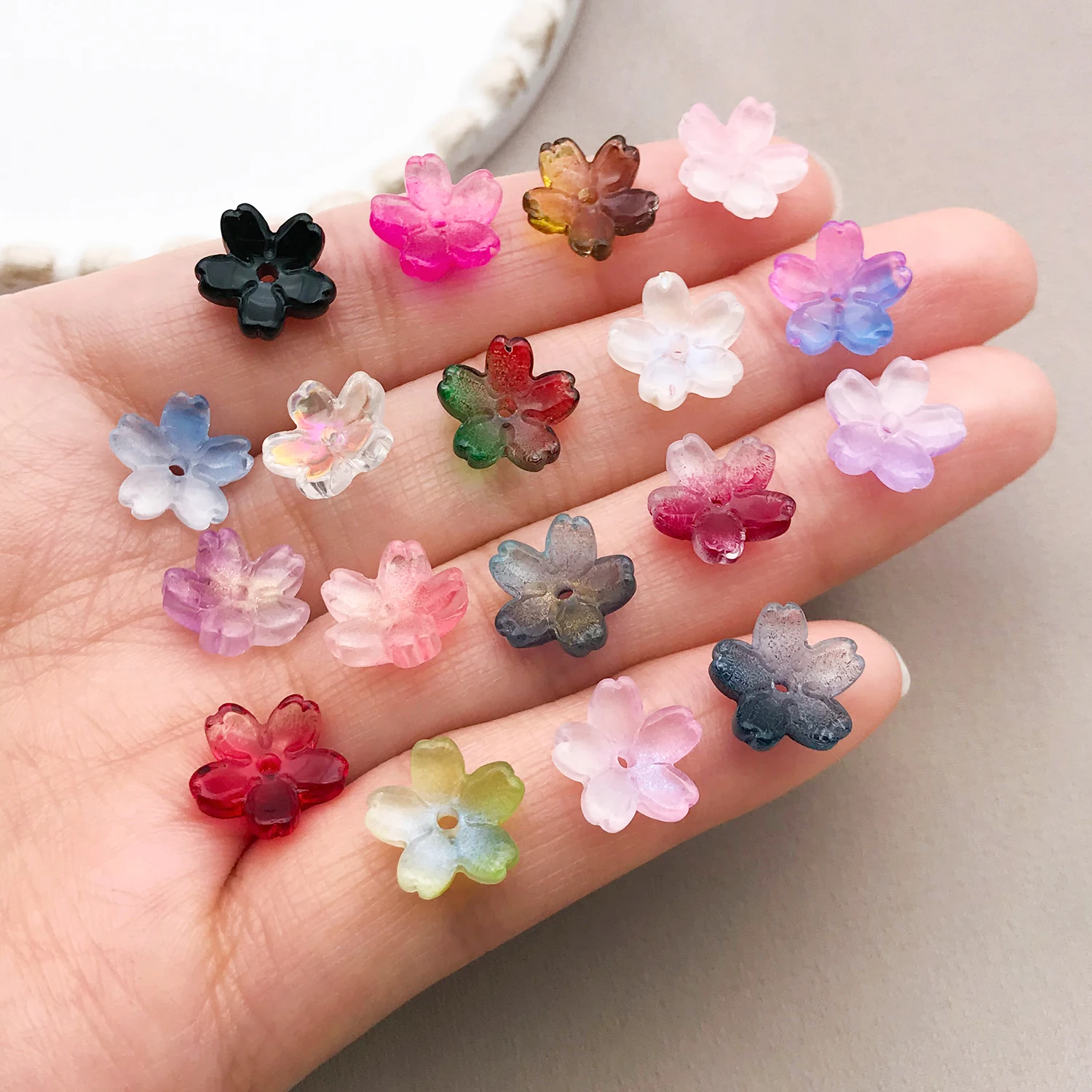 50pcs Colored Glass & Shell-imitation 3D Floral Vintage Chinese Accessories for DIY Hairpins, Hair Crowns & Earrings, Including