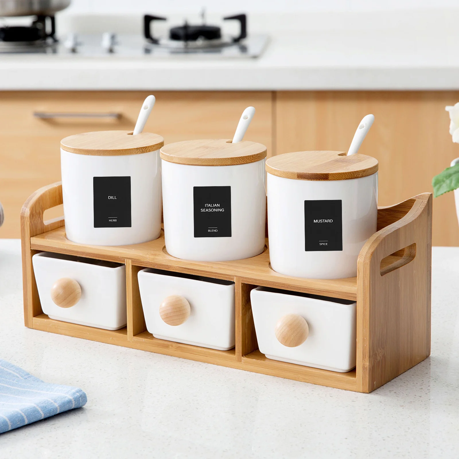 

32Pcs Waterproof Spice Labels Rectangle Self-Adhesive Stickers for Kitchen Jars Food Storage Containers Self-Adhesive Stickers