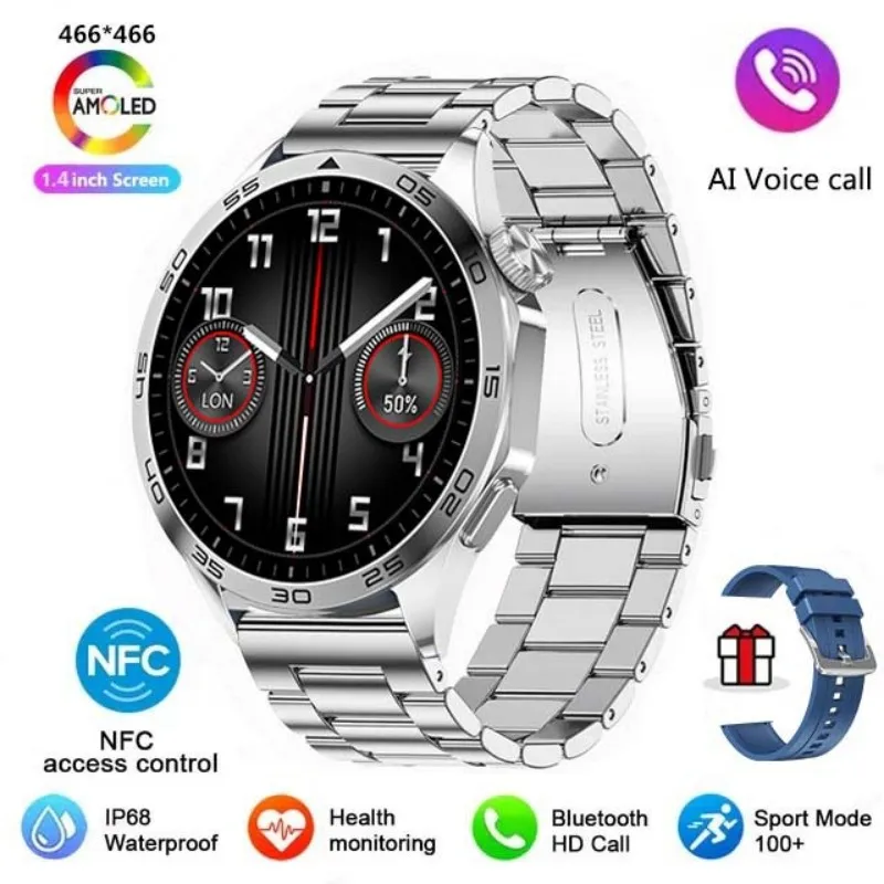 

2026 New GT4 Smartwatch Men Zinc Alloy 1.43 Inch 466*466 AMOLED BT Calling AI Voice Assistant Health Monitoring NFC Access Keys