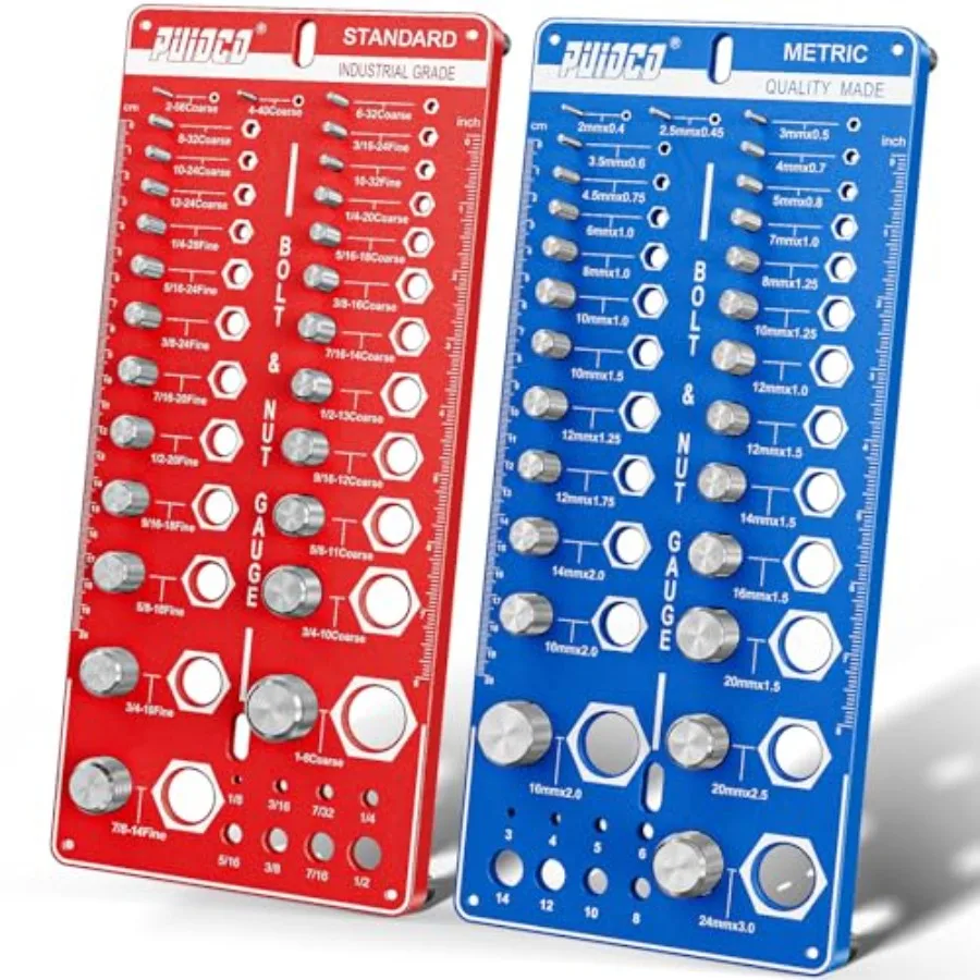 68 Nut and Bolt Thread Checker Standard and Metric, Screw Size and Thread Gauge with 26 SAE and 26 Metric and 16 Drill Bit Gaug