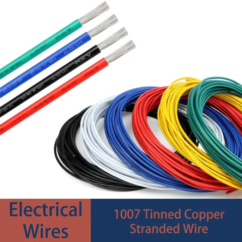 

1007 Tinned Copper Stranded Wire 30 28 26 24 22 20 18 16AWG PVC Insulated 300V Hook-Up Cable for LED Automotive Appliance DIY