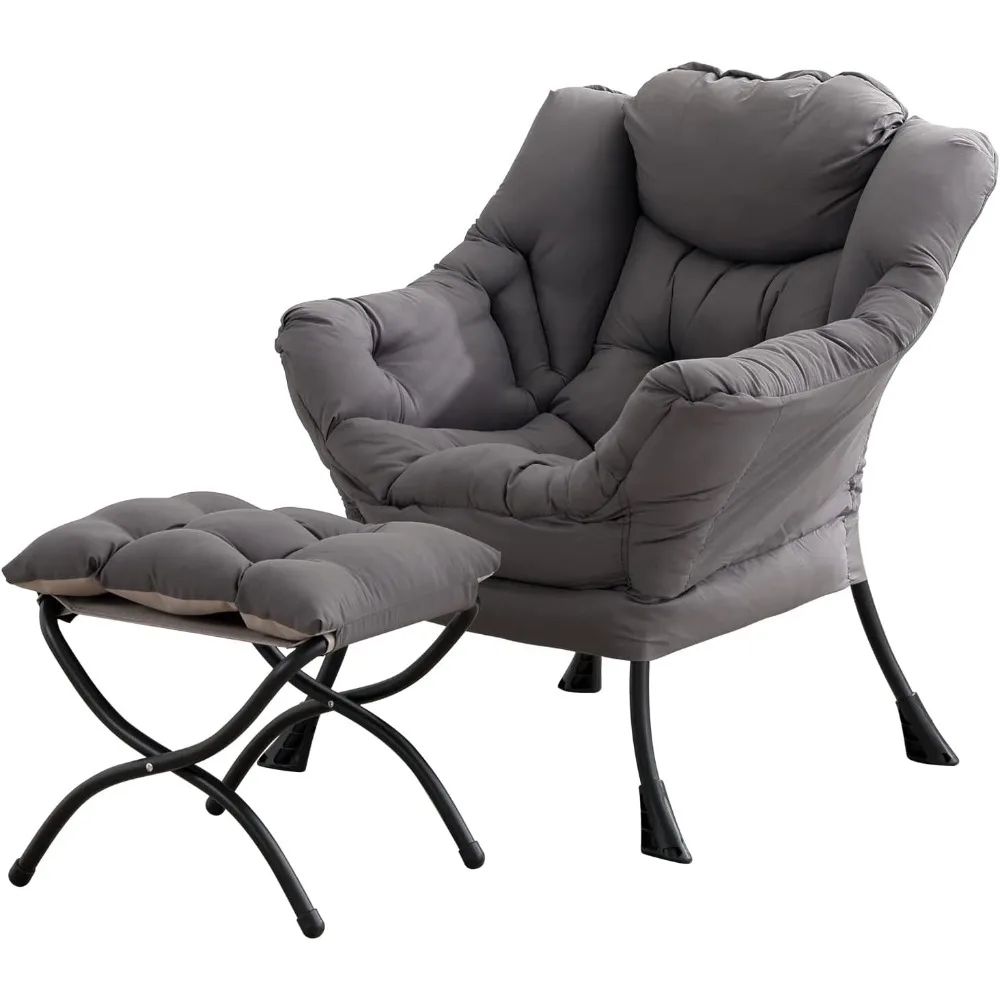 Lazy Chair with Ottoman, Modern Large Accent Lounge Chair, Leisure Sofa Armchair with Ottoman, Reading Chair with Footrest for