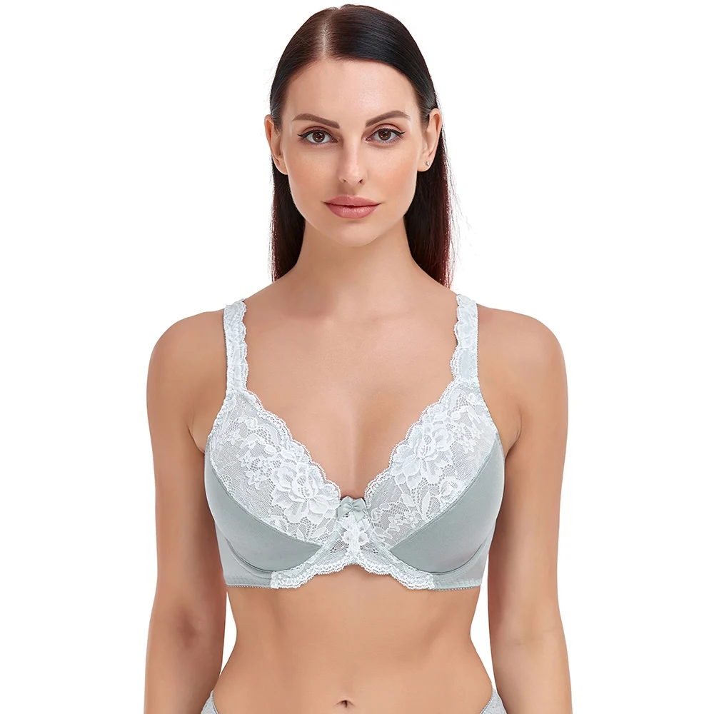 Big Size Bra White Plus Size Bra For Women Thin Non-padded Underwire Lace Embroidery Minimizer Big Cup C D E F G H I Cup