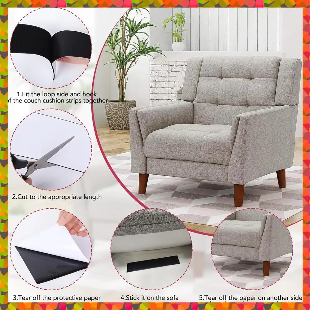 Promotion! 4.3 Inchx20 Feet Duty Strips For Couch Cushions, Hook & Loop Tape With Adhesive, Keep Couch Cushions From Sliding