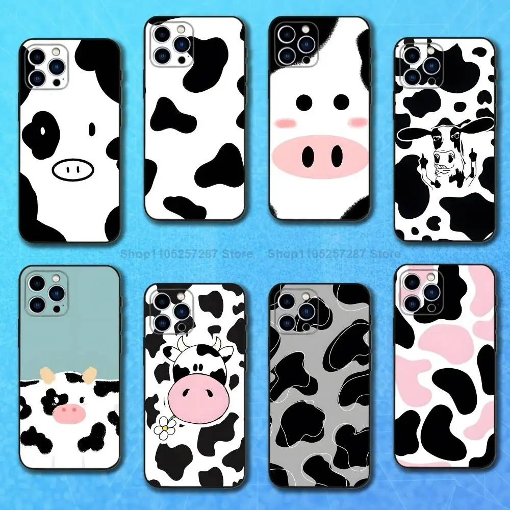 

Cute Black And White Cow Phone Case For iPhone 15,14,13,17,16,12,11,Plus,Pro Max,XS,X,Mini,8,7,XR,SE,Soft Silicone Black