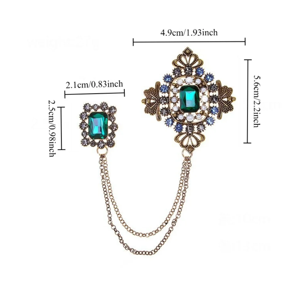 Gentleman Baroque Court Style Brooch Temperament Double Chain Flower Diamond-encrusted Pin Western Clothing Accessories