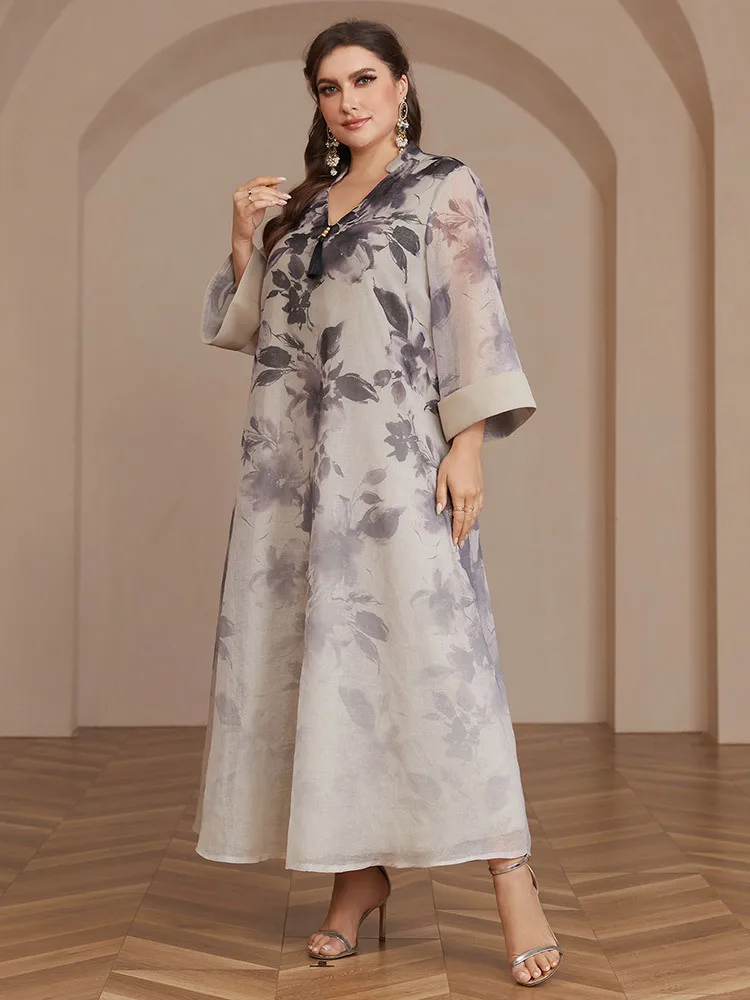 Ramadan Long Robe Eid Muslim Abaya for Women Party Dresses Flower Print Jalabiya Morocco Dubai Abayas Islam Kaftan Arab Vestidos