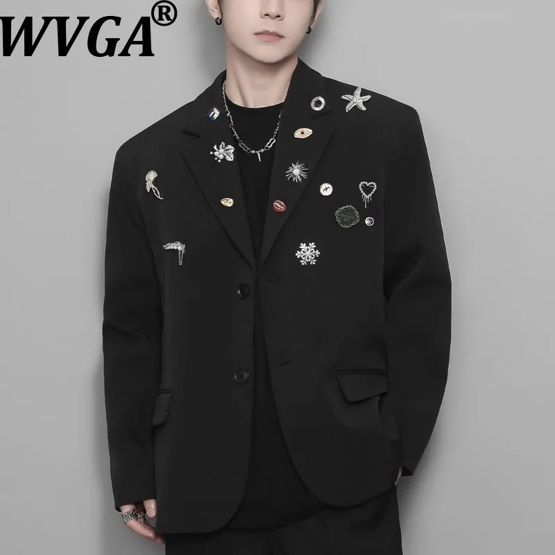 

WVGA Autumn Winter New Man Trendy Abstract Pattern Badge Decoration Blazers Niche Chic Casual Suit Jackets Ins Streetwear W14677