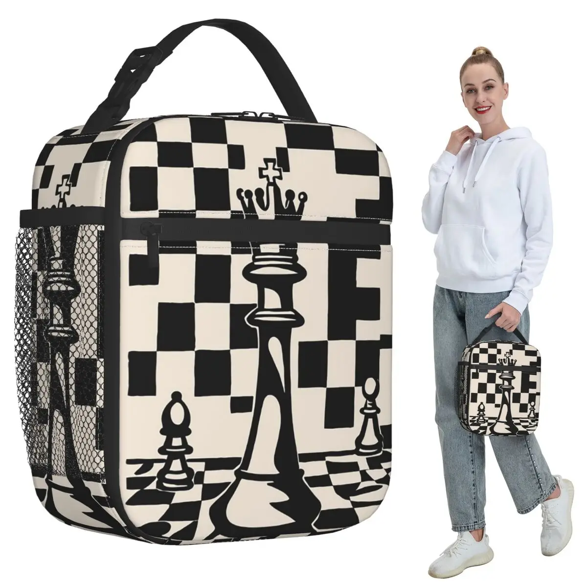 Chess Pieces On Board Insulated Lunch Bag for Women Office Cooler Thermal Food Box Tote Leakproof Lunch Boxes Container