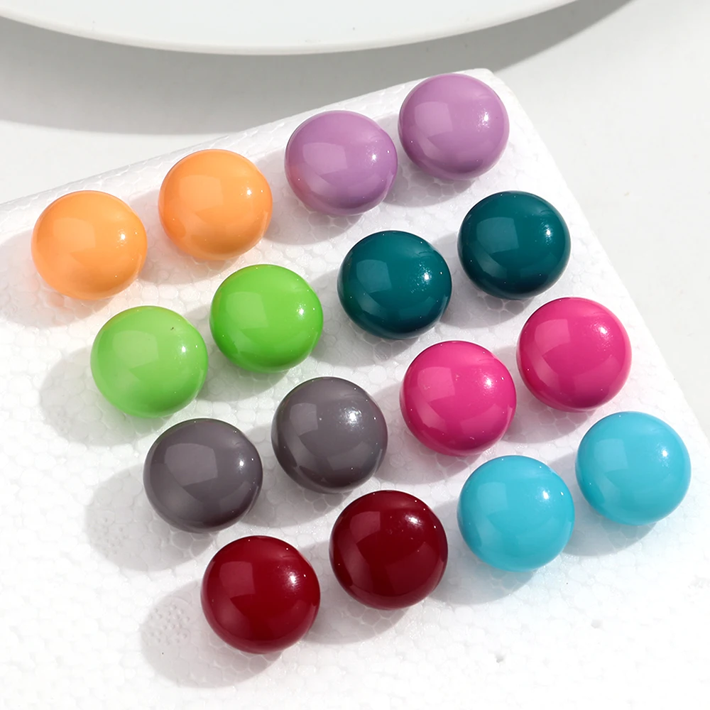 Fashion Colorful Geometric Round Stud Earring for Women Boho Macaron Colored Resin Ball Earrings Party Jewelry Accessory