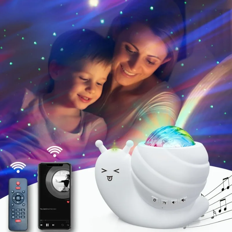 Snail Starry Sky Projection Light with Remote Control Bluetooth Speaker Northern Aurora Room Atmosphere Light Children's Gift